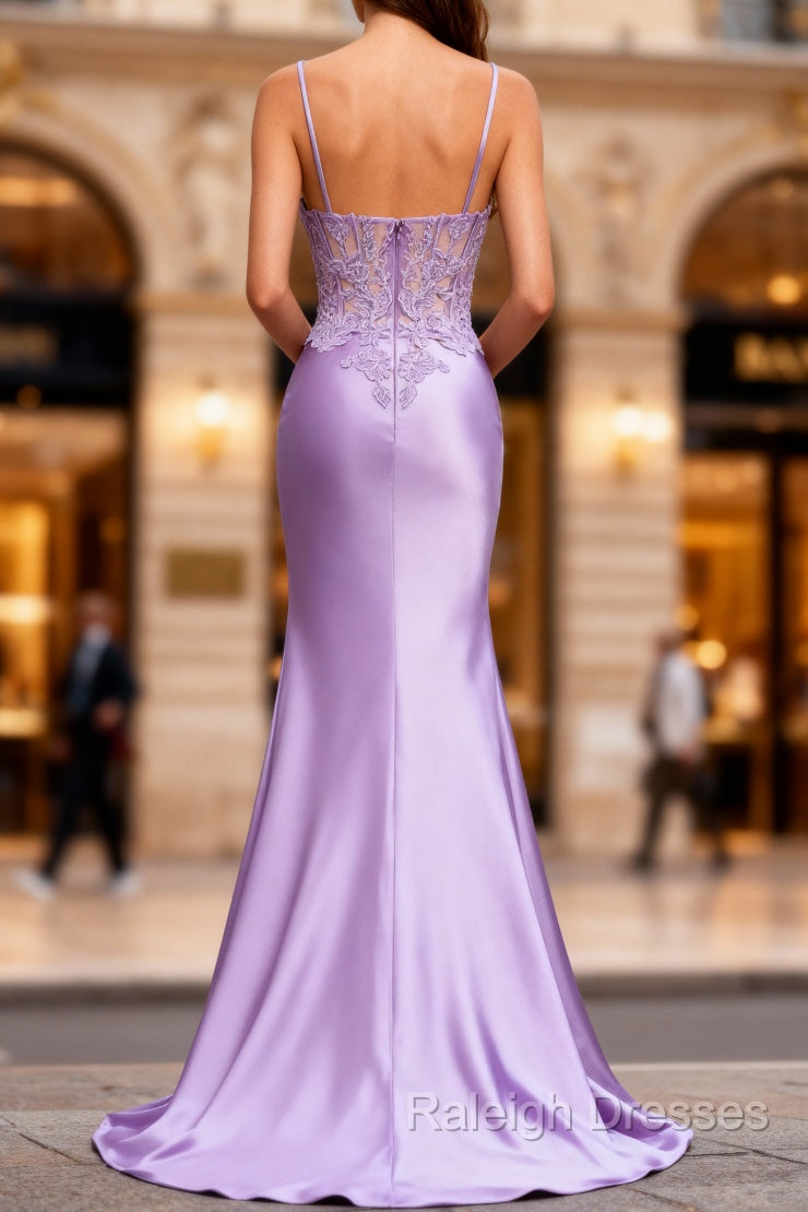 Lilac Floral Mermaid Corset Long Prom Dress with Slit Secondary image