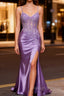 Lilac Floral Mermaid Corset Prom Dress Long with Slit
