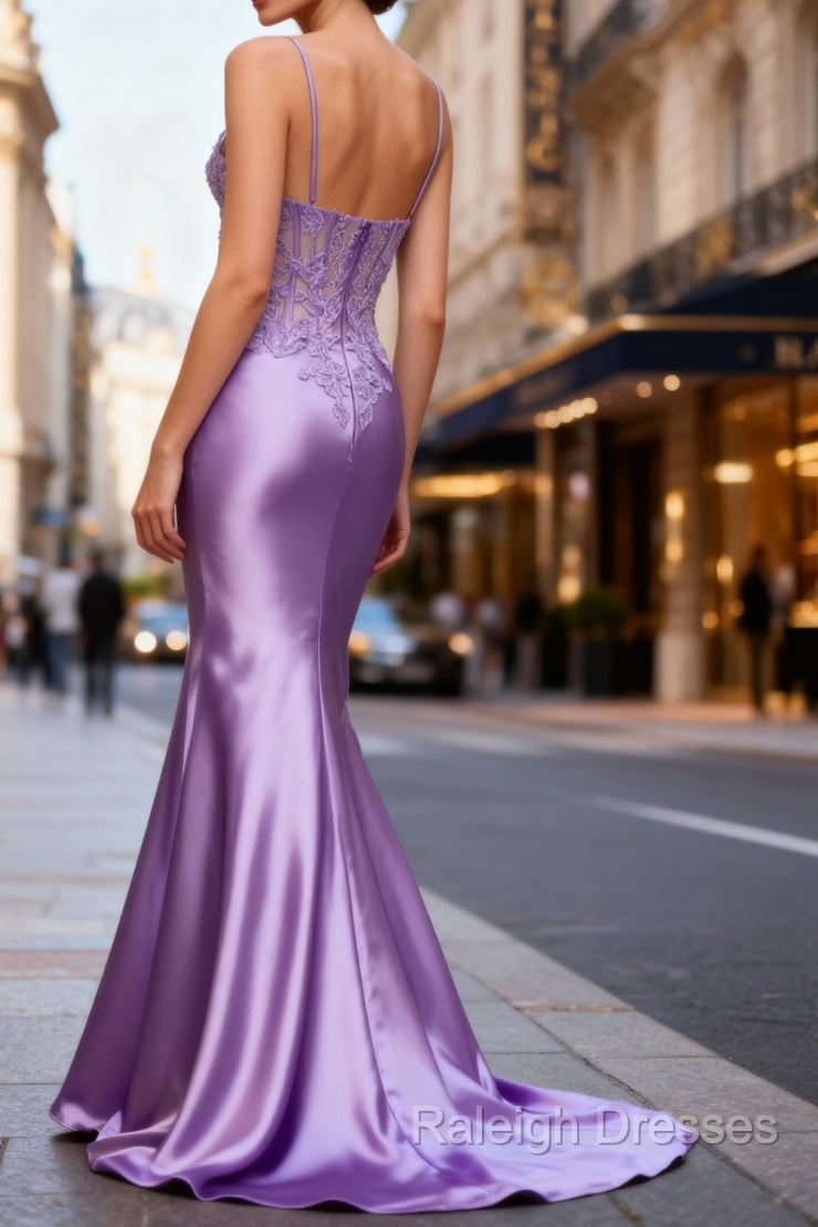 Lilac Floral Unique Mermaid Corset Long Prom Dress with Slit Secondary image