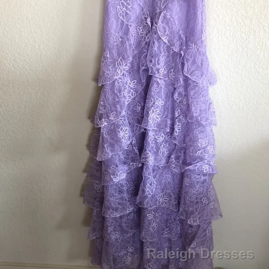 Lilac Lace Long prom dress Evening Gown Party Dress
