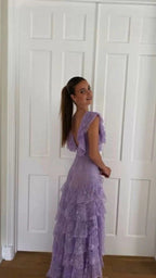 Lilac Lace Long Prom Dress Evening Gown Party Dress
