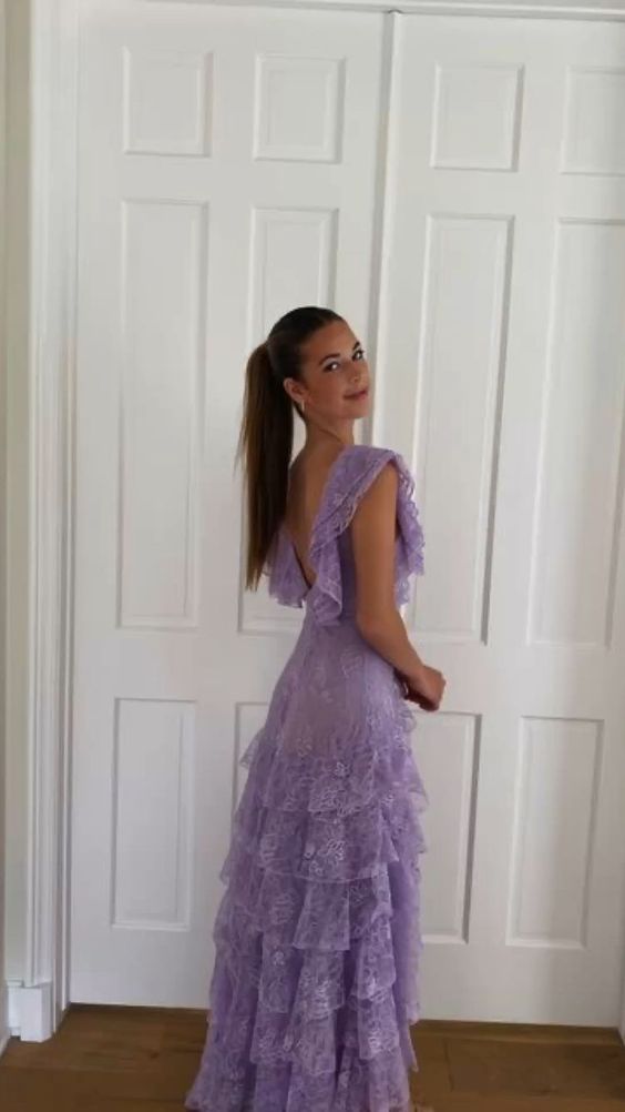 Lilac Lace Prom Dresses Long Prom Dresses 21Th Birthday Outfits Main image