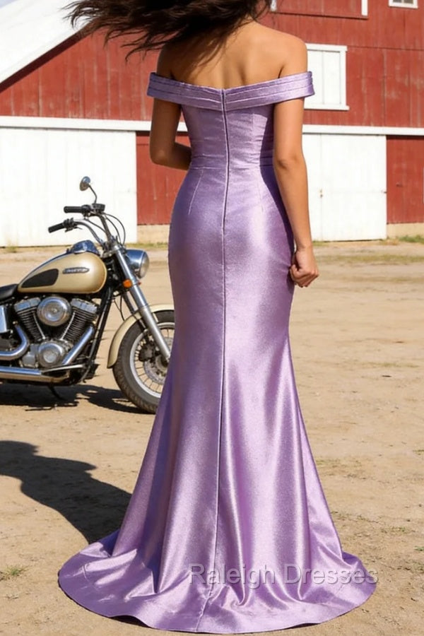 Lilac Mermaid Off the Shoulder Ruched Long Prom Dress