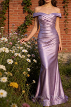 Lilac Mermaid Off the Shoulder Ruched Long Prom Dress