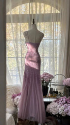 Lilac Mermaid Spaghetti Strap Beaded Chiffon Prom Dresses Long Graduation Prom Dresses