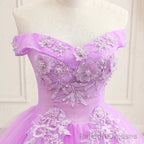 Lilac Off the Shoulder Quinceanera Dress Ball Gowns with Appliqued