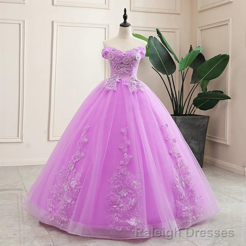 Lilac Off the Shoulder Quinceanera Dress Ball Gowns with Appliqued