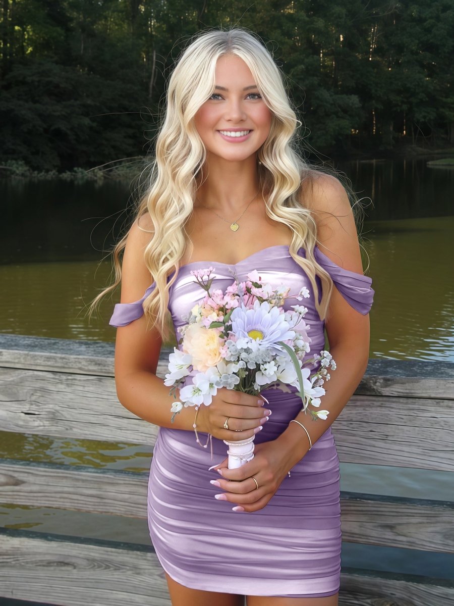 Lilac Off The Shoulder Tulle Homecoming Dress Short Cocktail Dresses