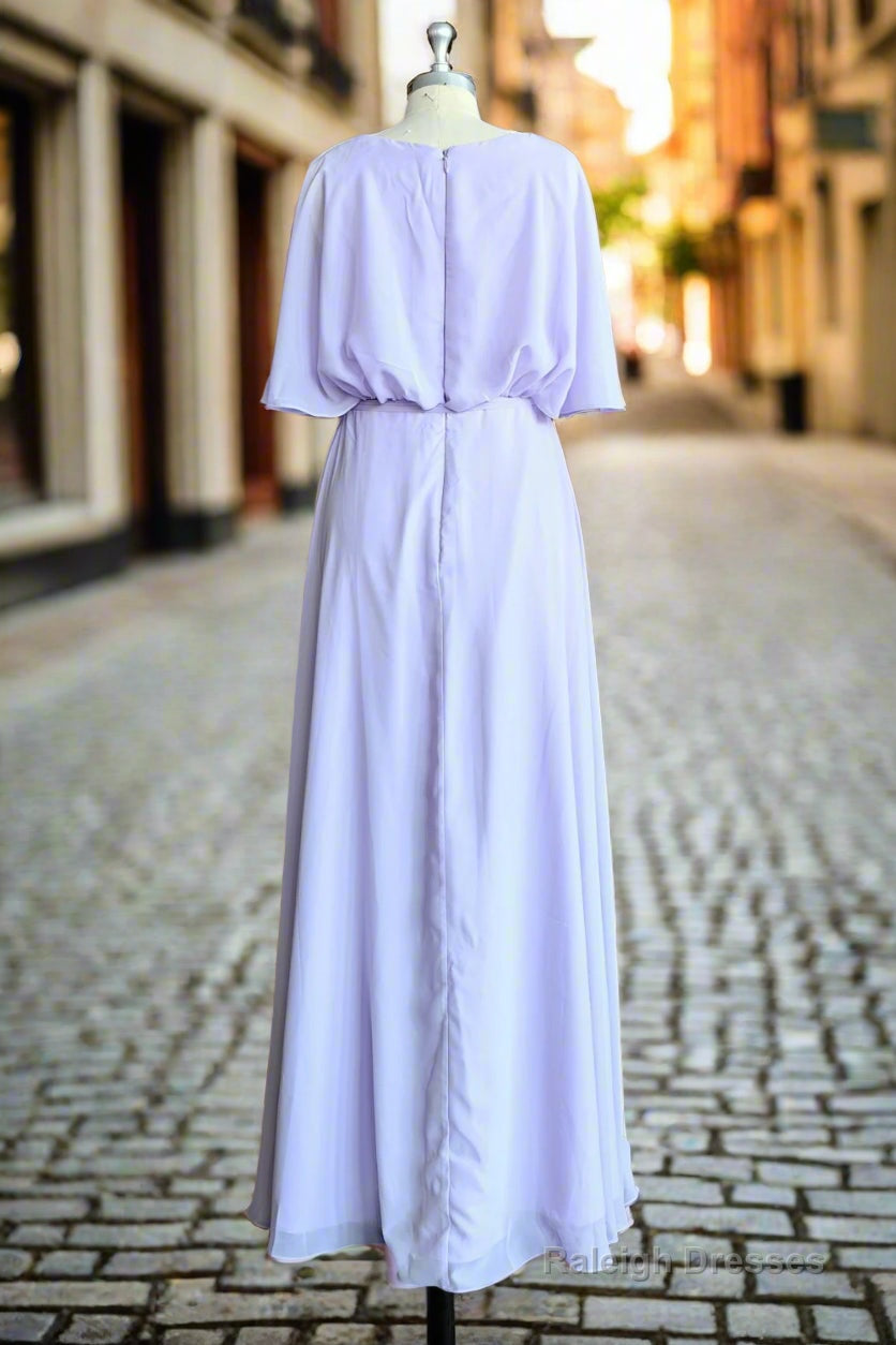 Lilac Plus Size Long Chiffon Bridesmaid Dresses with Sash Bow Secondary image