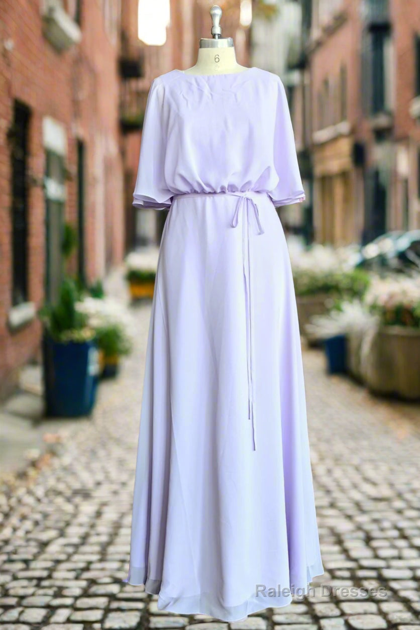 Lilac Plus Size Long Chiffon Bridesmaid Dresses with Sash Bow Main image