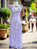 Purple Lace Long Prom Dresses Backless Prom Dress Stunning Maxi Dress