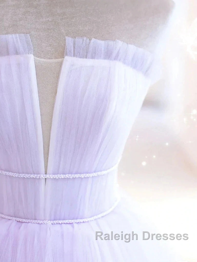 Lilac Purple Strapless Tulle Sheer A Line Prom Dress Secondary image