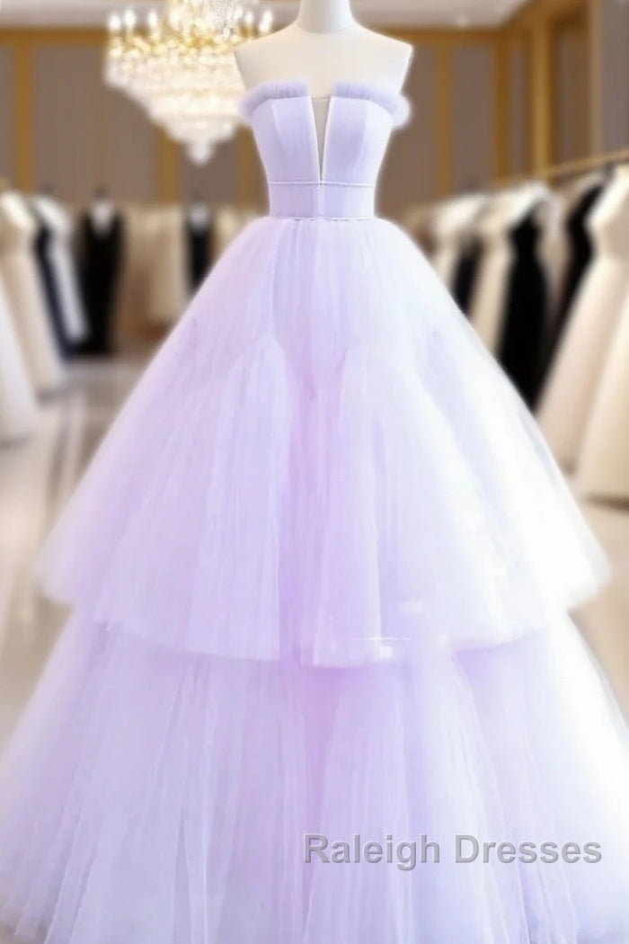 Lilac Purple Strapless Tulle Sheer A Line Prom Dress Main image