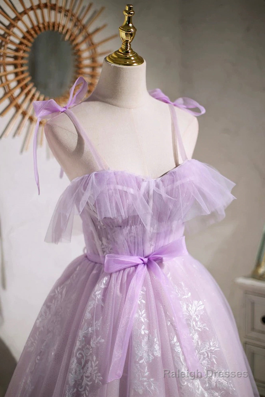 Lilac Spaghetti Strap Tulle Lace Short Prom Dresses Lovely A-Line Prom Dresses