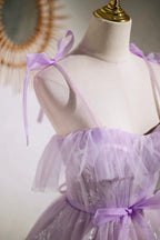 Lilac Spaghetti Strap Tulle Lace Short Prom Dresses Lovely A-Line Prom Dresses