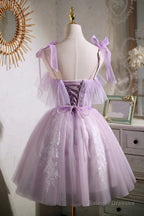 Lilac Spaghetti Strap Tulle Lace Short Prom Dresses Lovely A-Line Prom Dresses