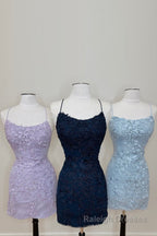 Lilac Tight Short Prom Dress with Appliques