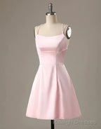 Cute Short Pink Prom Dress With Pocket Short Pink Formal Graduation Cocktail Dress, Pink Cocktail Dress