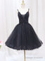 Litter Black Tulle Sequins Spaghetti Straps Homecoming Dress