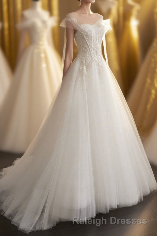 A-Line Tulle Lace Long Prom Dresses, Evening Party Dresses Main image