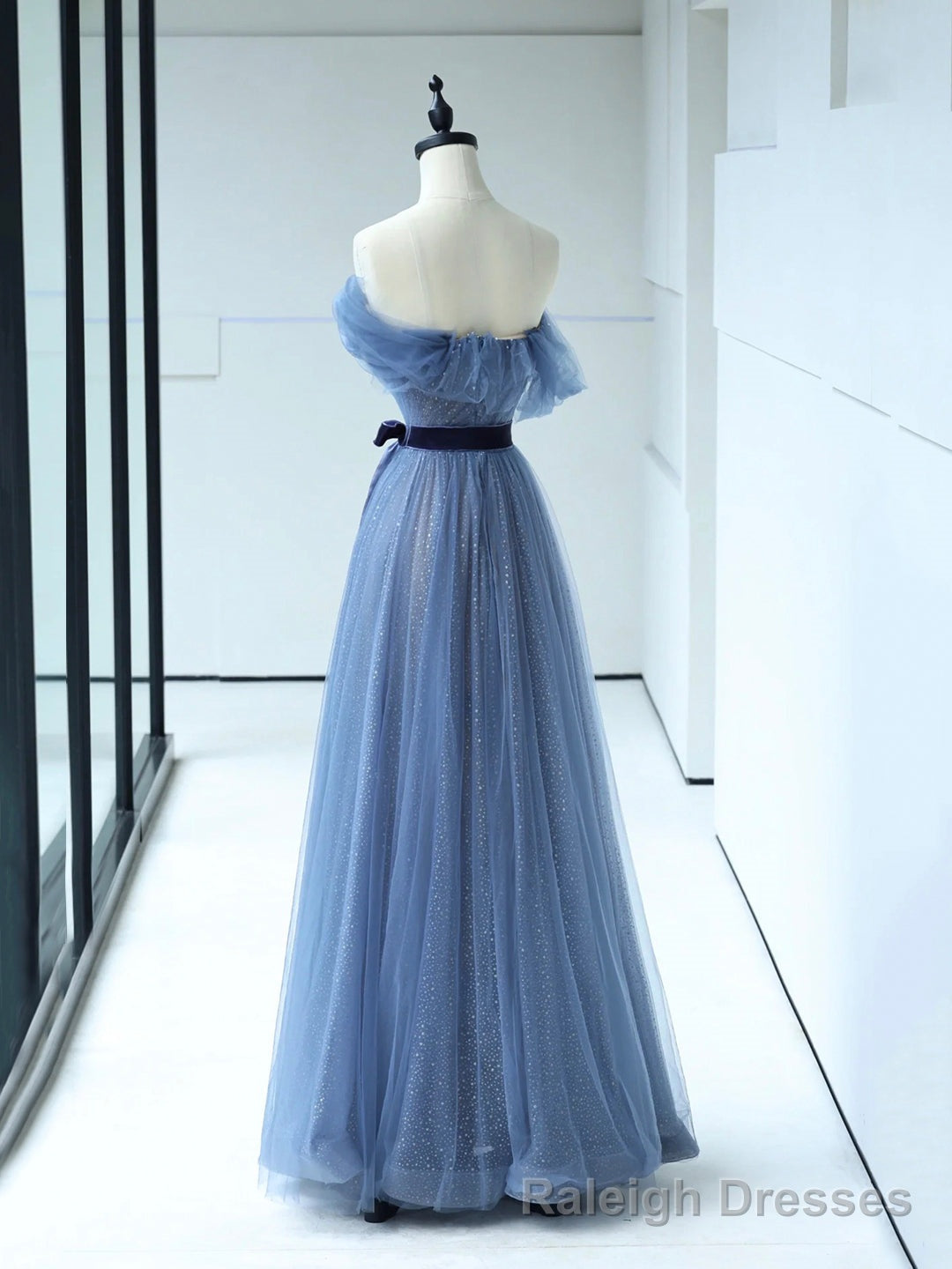 Strapless Tulle Blue Floor Length Prom Dress, A-Line Blue Evening Party Dress Secondary image