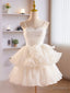 White Tulle Sweetheart Short Prom Dress, White Tulle Straps Prom Dress