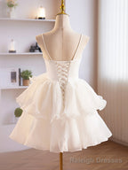 White Tulle Sweetheart Short Prom Dress, White Tulle Straps Prom Dress