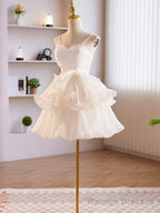 White Tulle Sweetheart Short Prom Dress, White Tulle Straps Prom Dress