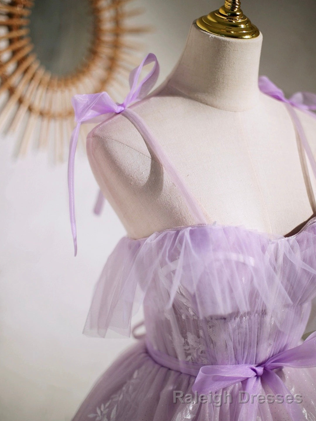 Lovely Spaghetti Strap Tulle Lace Short Prom Dress, Lavender A-Line Party Dress