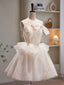 Champagne Spaghetti Strap Tulle Short Prom Dress, Cute A-Line Homecoming Dress
