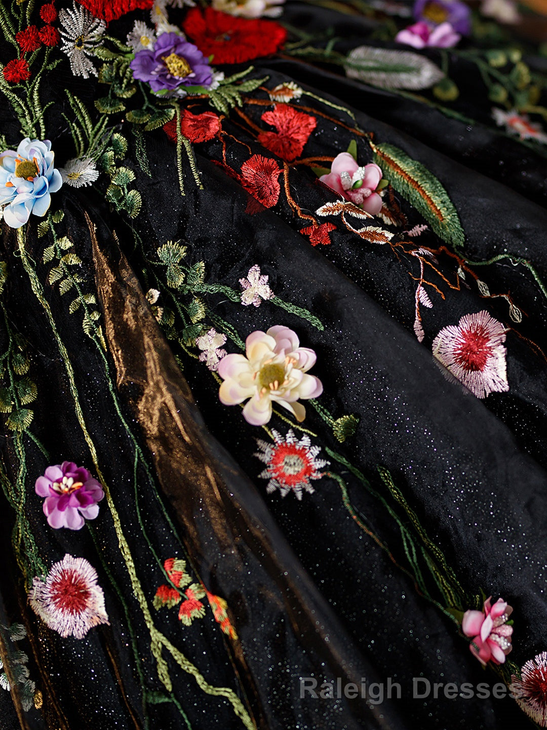 Black Tulle Long Prom Dress with Lace Flowers, Beautiful Off Shoulder Prom Gowns