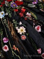 Black Tulle Long Prom Dress with Lace Flowers, Beautiful Off Shoulder Evening Gown