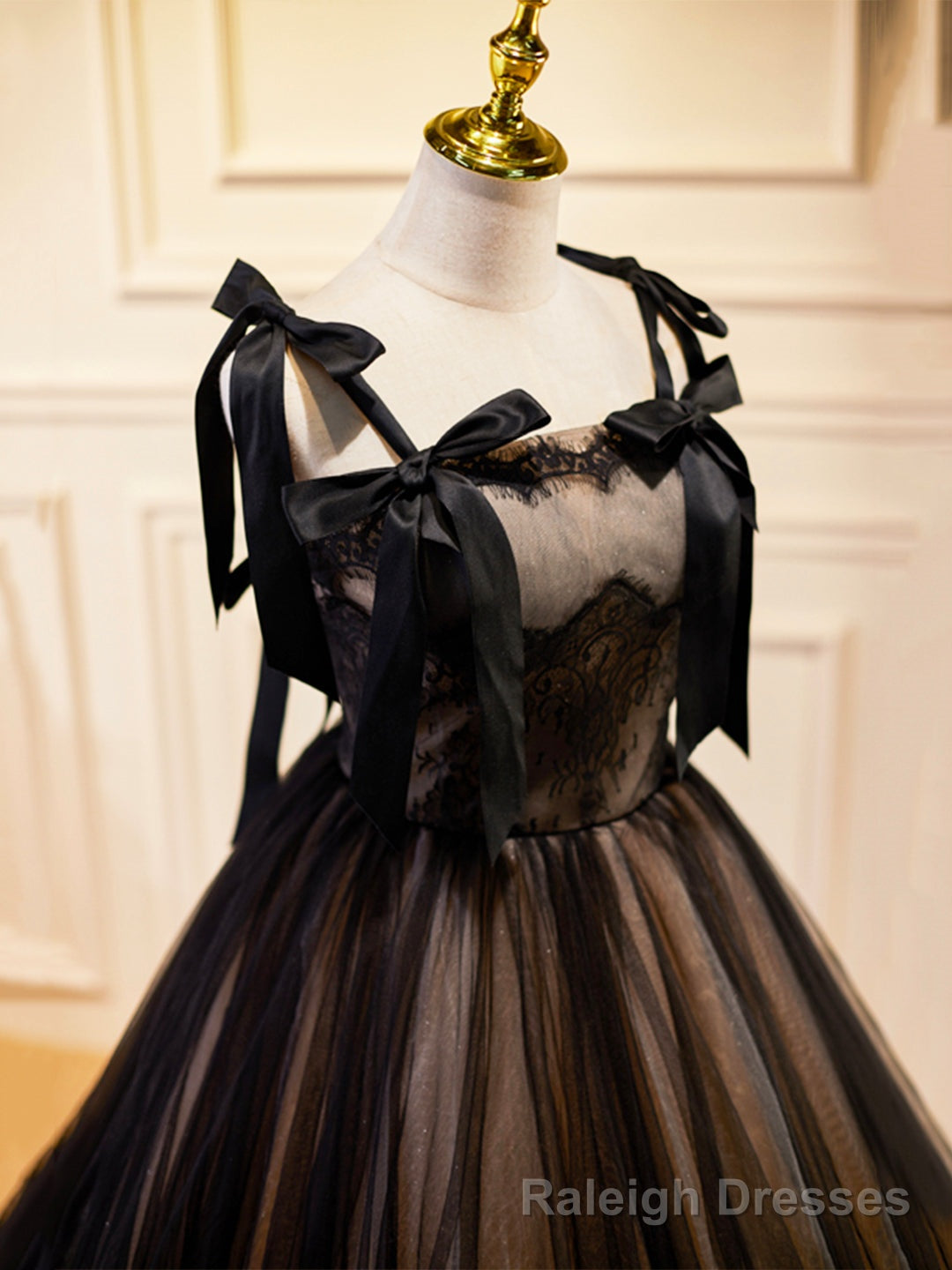 Black Tulle Lace Long Prom Dress, Black Prom Prom Dress Secondary image