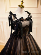 Black Tulle Lace Long Prom Dress, Black Prom Prom Dress
