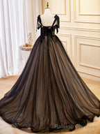 Black Tulle Lace Long Prom Dress, Black Prom Prom Dress