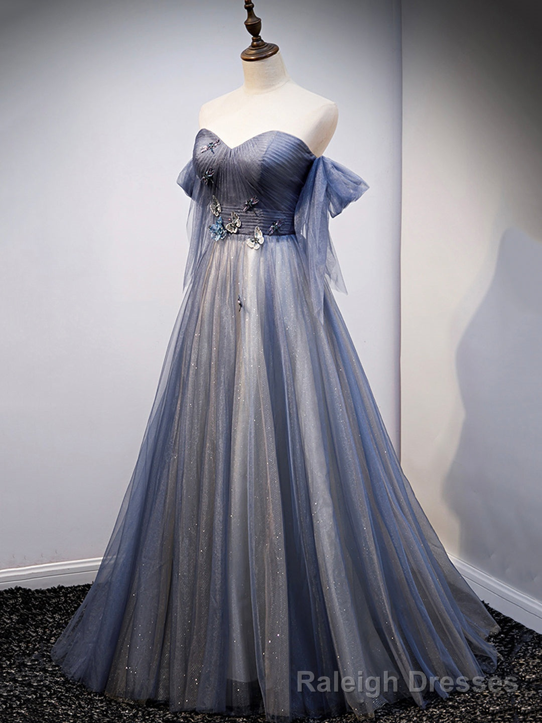 Blue Sweetheart Tulle with Lace Prom Dress, Blue Long Formal Dress Secondary image