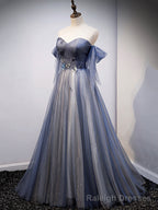 Blue Sweetheart Tulle with Lace Prom Dress, Blue Long Formal Dress