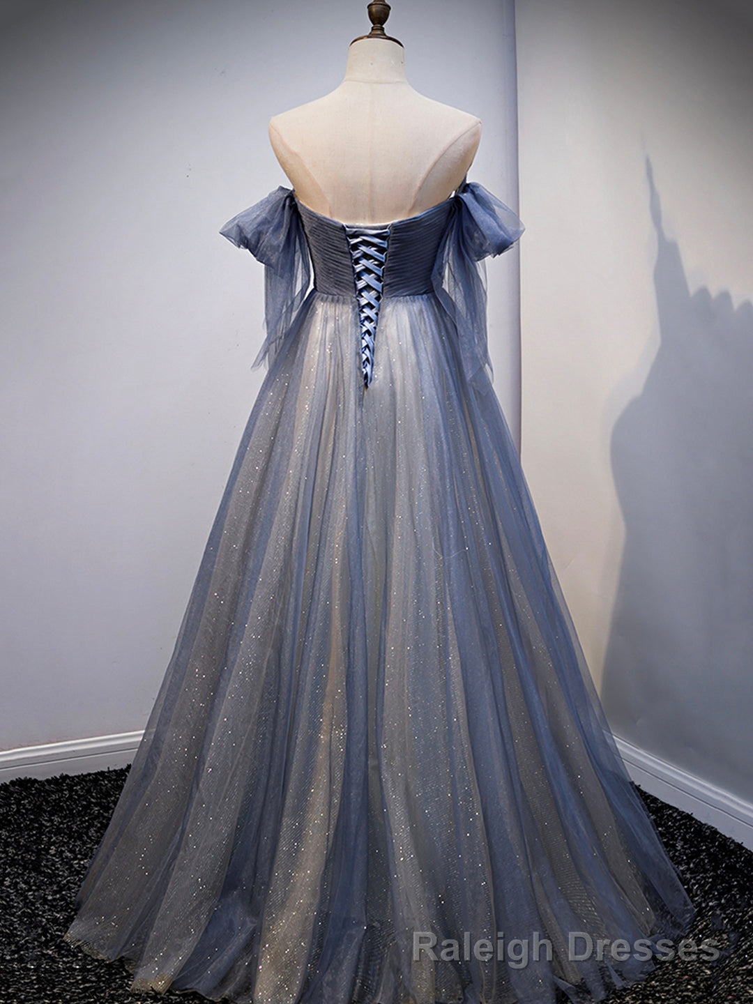 Blue Sweetheart Tulle with Lace Prom Dress, Blue Long Formal Dress