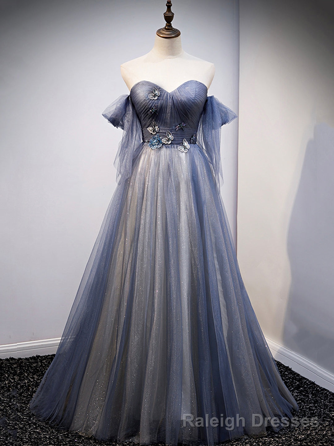Blue Sweetheart Tulle with Lace Party Dress, Blue Long Formal Dress Main image
