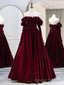 Burgundy Velvet Long Formal Dress, Elegant Long Sleeve A Line Prom Dress