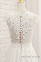 Long A-line Appliques Lace Chiffon Wedding Dress with Slit