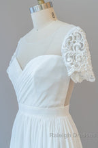 Long A Line Chiffon Backless Wedding Dresses with Sleeves