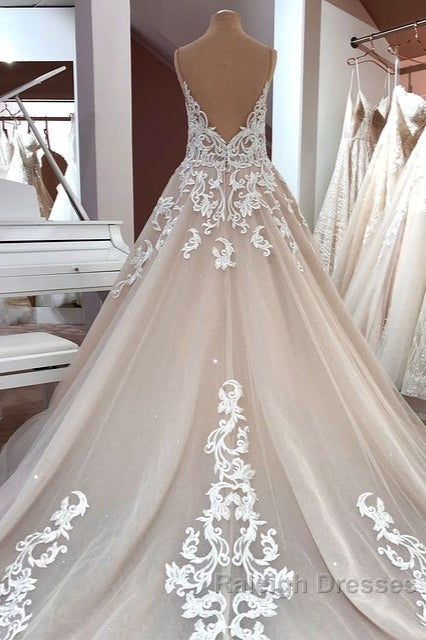 Long A Line Sequin Tulle Spaghetti Straps Appliques Lace Wedding Dresses Secondary image