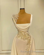 Long A-Line Square Neckline Satin Ivory Prom Dress With Slit