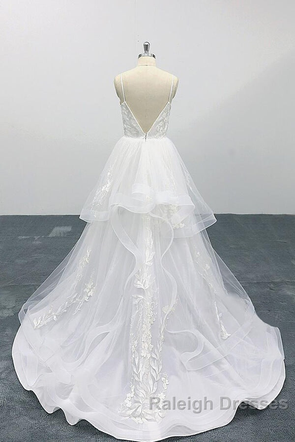Long A Line Sweetheart Appliques Spaghetti Strap Tulle Wedding Dresses Secondary image
