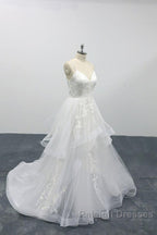 Long A Line Sweetheart Appliques Spaghetti Strap Tulle Wedding Dresses