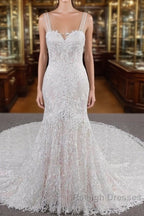 Long A-line Sweetheart Applqiues Lace Tulle Wedding Dress