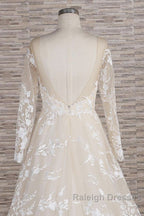 Long A-line Sweetheart Applqiues Tulle Wedding Dress with Sleeves