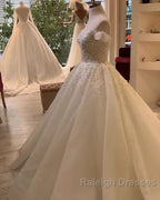Long A Line Sweetheart Off-the-Shoulder Appliques Lace Ruffles Wedding Dresses