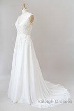 Long A Line Sweetheart Spaghetti Strap Appliques Chiffon Wedding Dresses